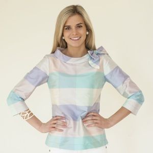 Devon Baer Silk Picnic Plaid Bow Blouse